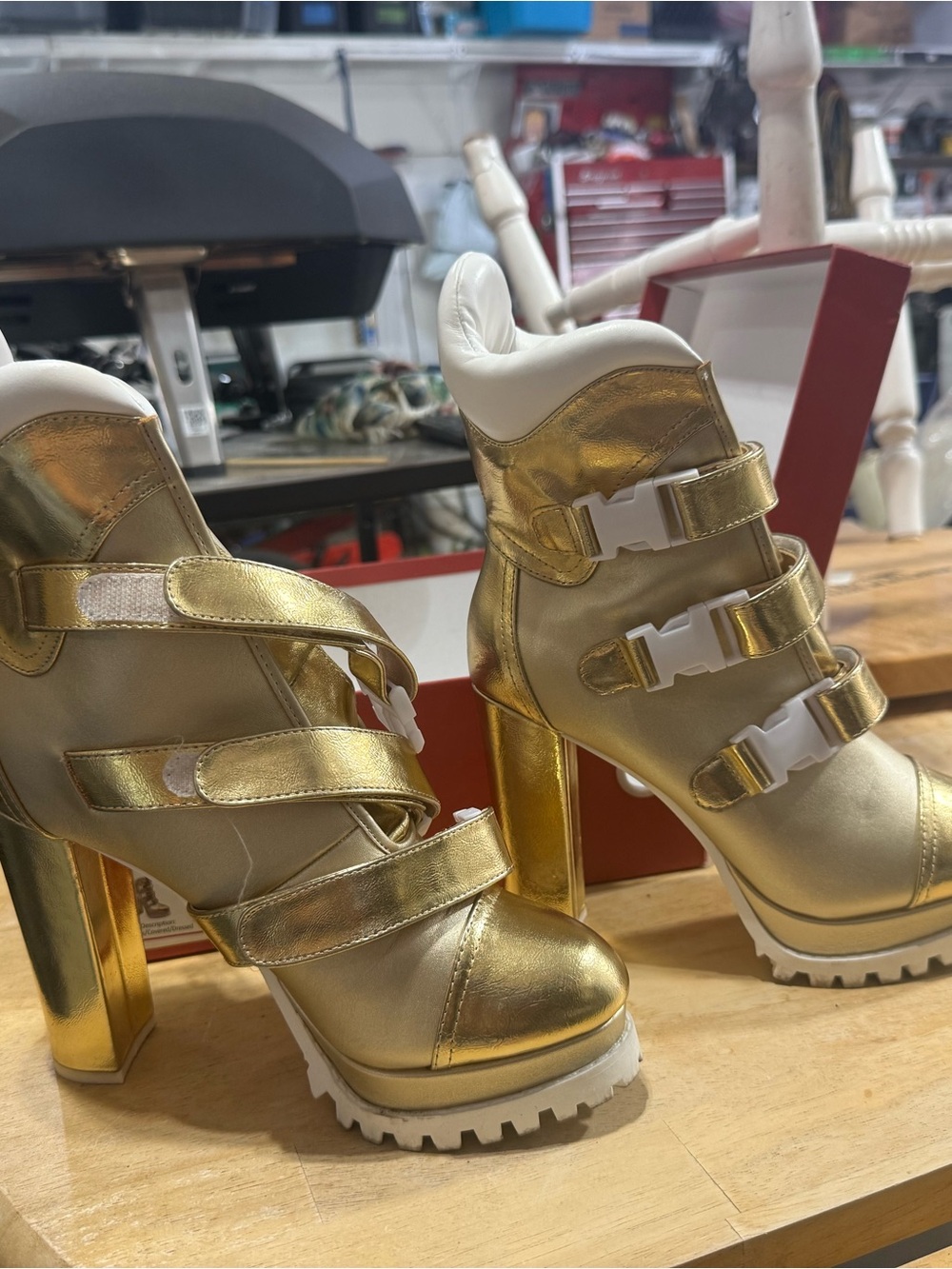 Gold Buckle Strap Platform Ankle Boots for Women